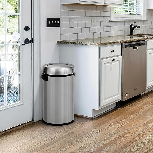 17 Gallon/65L Trash Can, Heavy Duty Stainless Steel Swing Top Trash Can, Fingerprint-Proof Round Kitchen Trash Bin with Swing Lid, Commercial Garbage Can for Restaurant, Home, Office(Silver)