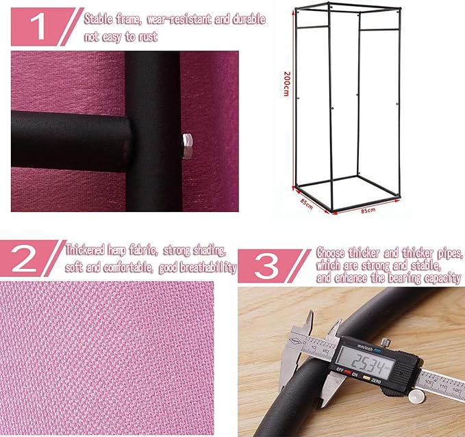 Clothing Store Fitting Room, Portable Dressing Room, Movable Changing Room for Boutique with Shading Fabric Cloth Privacy Curtains Screen for Bar Party Pool (Pink)