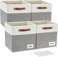 Collapsible Fabric Storage Cube Bins with 2 Reinforced PU Handles, Foldable Storage Organizer Baskets for Closet, Shelves, Living Room | 11"x11"x11", 4 Pack, Gray & White