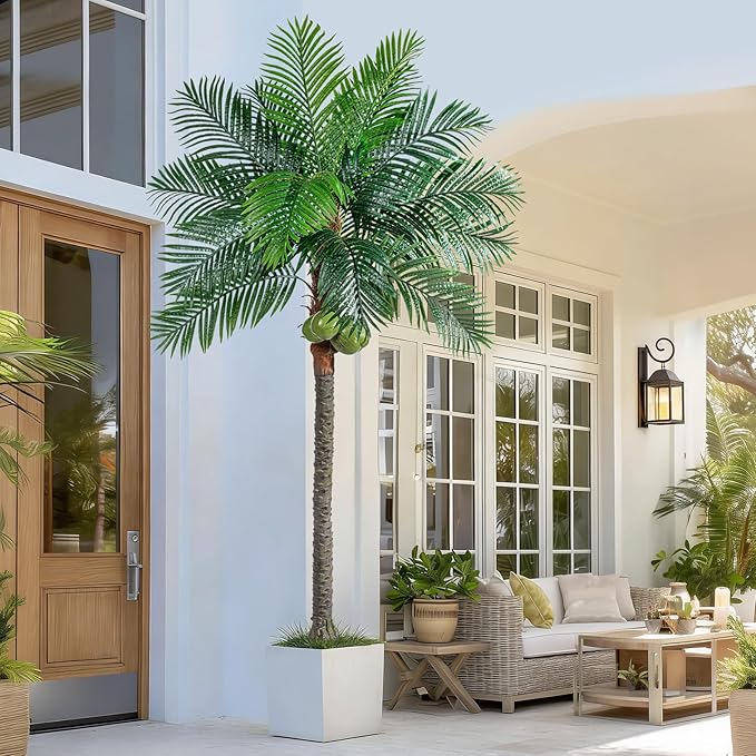 8FT Big Faux Tropical Phoenix Trees Large Artificial Palm Tree Indoor Outdoor Realistic Floor Plants Tall Fake Plant for Home Living Room Office Decor Porch Outside Patio arboles para decoracion