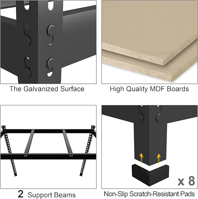 PrimeZone 3 Pack Storage Shelves 48" x 24" x 72", 5 Tier Adjustable Garage Storage Shelving, Heavy Duty Metal Storage Utility Rack Shelf Unit for Warehouse Pantry Closet Kitchen, Black