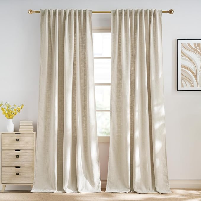 NICETOWN Jacquard Linen Curtains 84 inch Length 2 Panels, Waffle Weave Privacy with Light Filtering Window Treatments for Bedroom, W52 x L84, 2 Panels