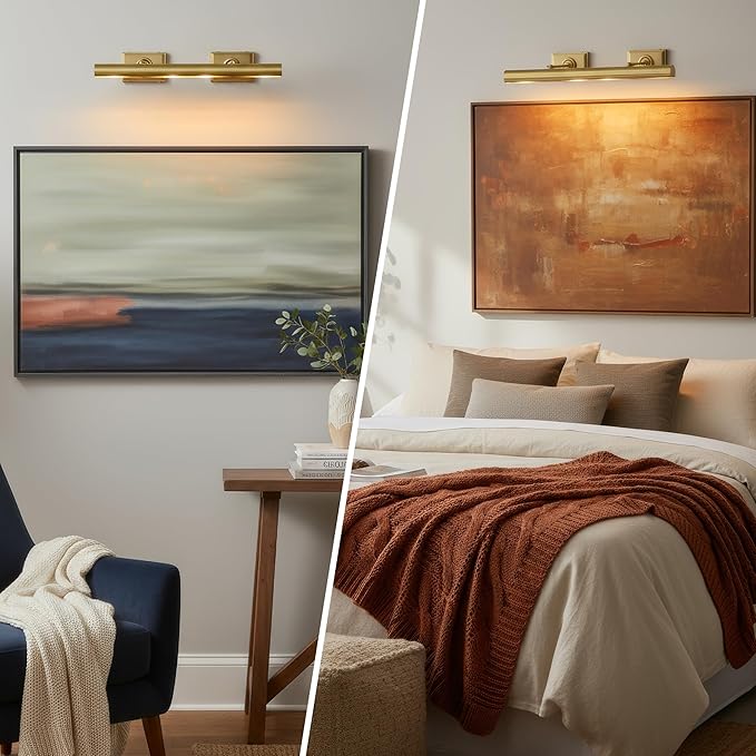 Picture Light, 24in Hardwired Picture Lights for Wall, Dimmable Wall Sconces Poster Light, Brass 4 Lighting for Paintings Frames Art Display Gallery Bedroom Living Room No Bulbs