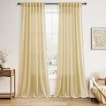 Nanspring Cream Yellow Curtains 96 Inch Length 2 Panels Set for Living Room Linen Light Filtering Modern Farmhouse Curtain Back Tab and Rod Pocket Privacy Sheer Drapes for Bedroom Office 52x96