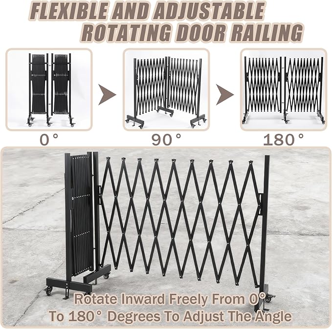 18 FT 44" High Industrial Metal Expandable Barricade，Retractable Traffic Fence with Casters, Folding Security Gate,Portable Barricade Gate for Construction Area, Traffic Control,Driveway and Garden