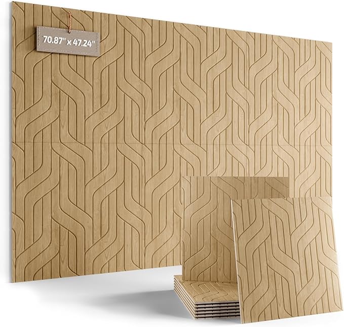 Large Felt Bulletin Board,Cork Board Alternative 70.87'' x 47.24'' Art Acoustical Wall Panels-6 Pack with 60 Adhesive Tabs,for Recording Studio/Home Offices-Natural Oak/Artistic