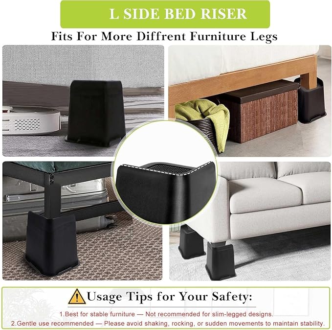 Bed Risers 2 inch, 3 inch, 4 inch, 6 inch, 8 inch Heavy Duty, Oversized Furniture Riser for Couch Sofa Table Chair Leg Frame Dorm, Support up to 6000 Lbs (Black 6 Pack, 6 inch)