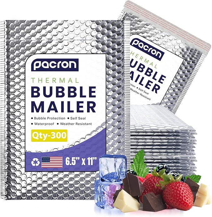 300-Pack Insulated Silver Thermal Bubble Mailers 6.5 x 11 - Waterproof Metallic Foil Self-Sealing Padded Envelopes for Cold Shipping, Perishables, Food, Cosmetics, Pharmaceuticals