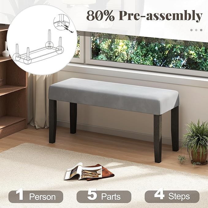 Giantex 42" Upholstered Dining Bench with Velvet Padded Seat, Rubber Wood Legs, 800 Lbs Capacity, 2-Pack Entryway Bench for Bedroom End of Bed, Dining Room, Hallway, Living Room, Kitchen, Grey