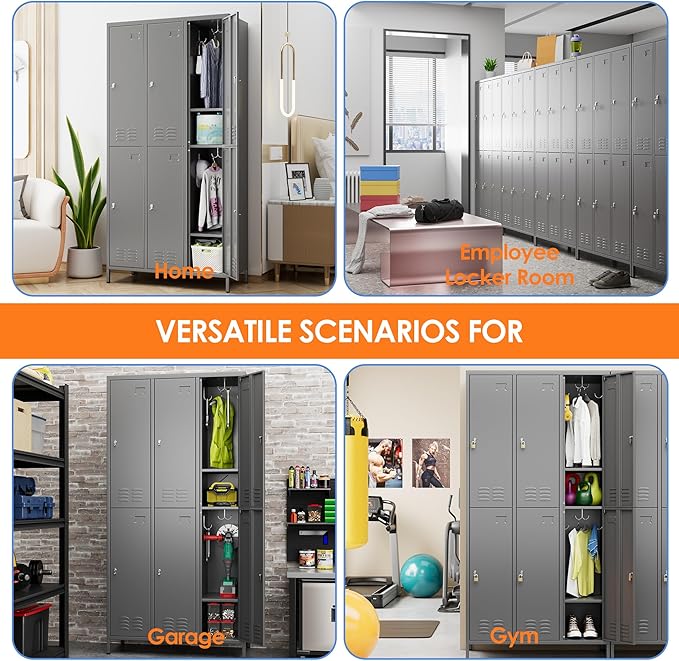Aobabo Metal Locker for Employees, 6 Doors Metal Locker Cabinet with Lock, Industrial Storage with 18 Hooks, Storage for Office, Gym, Dormitory, Assembly Required, Dark Grey