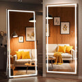 Full Length Mirror with Lights, 79" x 36" LED Lighted Floor Standing Body Mirror, Dimmable & 3 Color Lighting for Bedroom, Cloakroom, Dressing Room, Tempered Glass, Square White