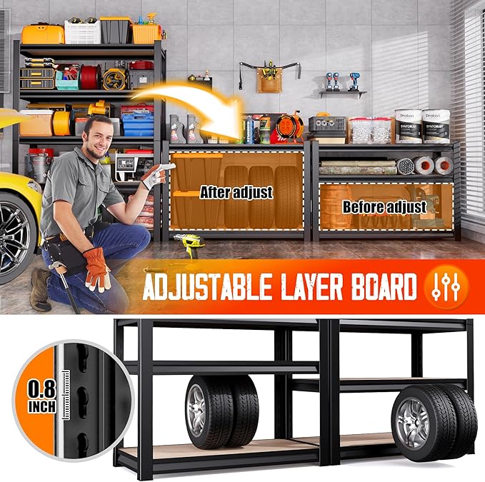 71"H Garage Shelving-5 Tier Garage Storage Shelves,Adjustable Heavy Duty Metal Shelving Unit and Storage Large Rack,Utility Steel Shelf For Warehouse Industrial Pantry Basement Organizers 71"x32"x14"