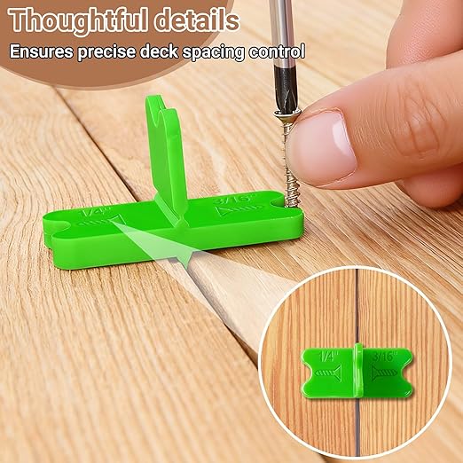 8 Pcs Deck Spacer Tool, Green Deck Board Spacers with 4 Thicknesses 1/16", 1/8", 3/16", 1/4", Deck Spacers Jig Clamp for Pressure Treated Composite Decking Boards