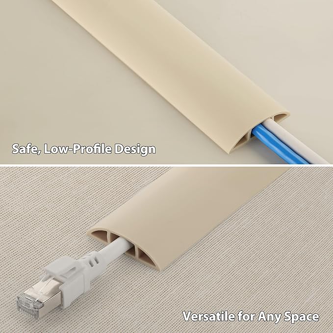 ZhiYo 5.6ft Cord Covers for Wires on Floor, Cord Hider Floor Hide Extension Cords, Soft PVC Cable Cover Cable Protector, Wire Cavity W0.62in H0.31in, Beige
