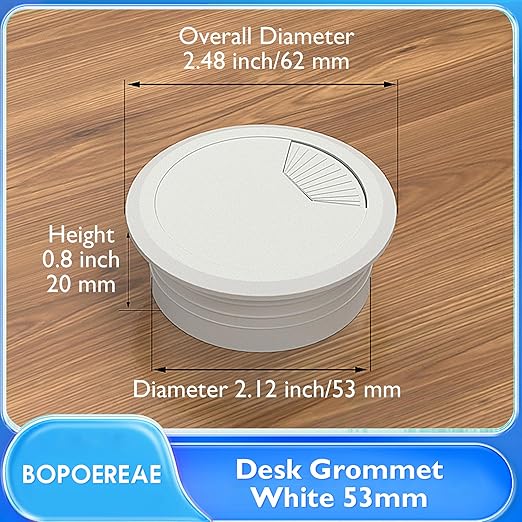 Desk Grommet 2-1/16" (53 mm), Desk Cord Hole Cover, Cable Grommet ABS Plastic, Desk Hole Grommet for Office and Home Table Cable, Detachable Adjustable Cable Cord Organizer (White 4 Pcs)