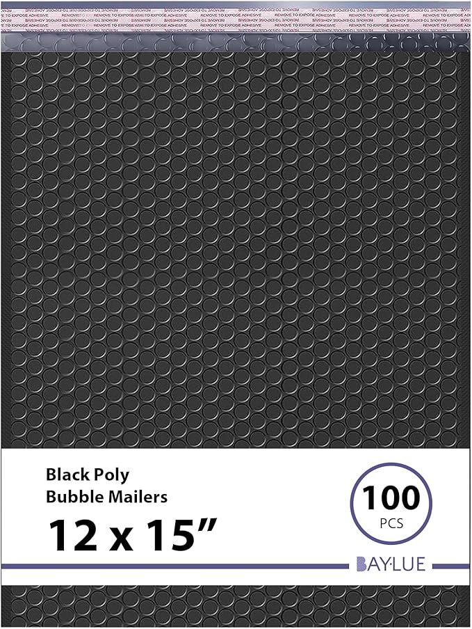 Black Large Poly Bubble Mailers 12x15 inch | Self Seal Padded Envelopes Cushioned Bubble Mailer | Usable Size 12x15 | WaterProof | Lightweight mailing Shipping Bags | 100 Pack Bulk