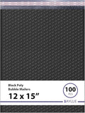 Black Large Poly Bubble Mailers 12x15 inch | Self Seal Padded Envelopes Cushioned Bubble Mailer | Usable Size 12x15 | WaterProof | Lightweight mailing Shipping Bags | 100 Pack Bulk
