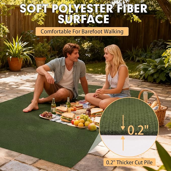 Marine Carpet,5 FT x 10 FT Olive Green Indoor Outdoor Carpet 0.2" Thick with Water-Proof TPE Backing, Non-Slide for Home, Patio, Porch, Deck