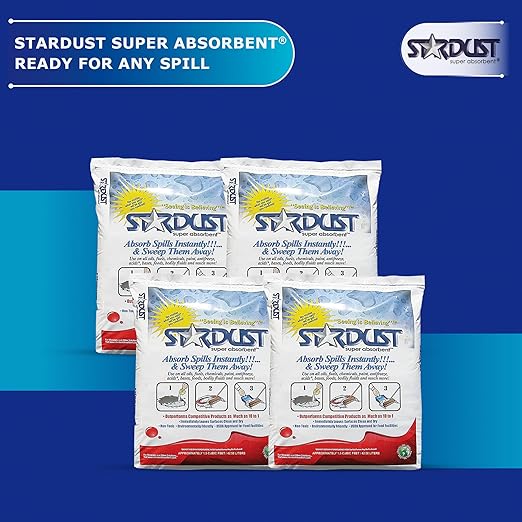 STARDUST Super Absorbent 1.5 Cu.Ft. Bag - Stardust Powder, Floor Dry Absorbent, Absorbent Powder, Bags for Spill Cleanup, Oil Dry Absorbent, Spill Absorber Cleaning Solution - Pack of 4