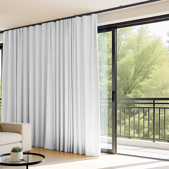 Room Divider Curtains Flexible Ceiling Tracks set Curtain track Ceiling Mount Blackout Curtain for Living Room Bedroom Ceiling Curtain Rod Privacy Divider Panel W180xH84 GreyishWhite Drape&Black rail