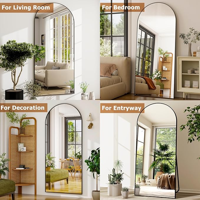 GLSLAND-34x76 inch Wall Mount Arched Full Length Mirror-Aluminum Alloy Frame High Definition-Full Body Mirror for Bedroom or Living Room,Black