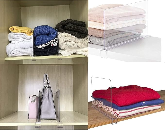 Clear Acrylic Shelf Dividers for Closet Organization - 2 Pack Closet Shelf Divider for Sweatshirt,Towel,Bag,Purse,Clothing,Sweater Organizer,Plastic Dividers and Separators for Shelves and Bedroom