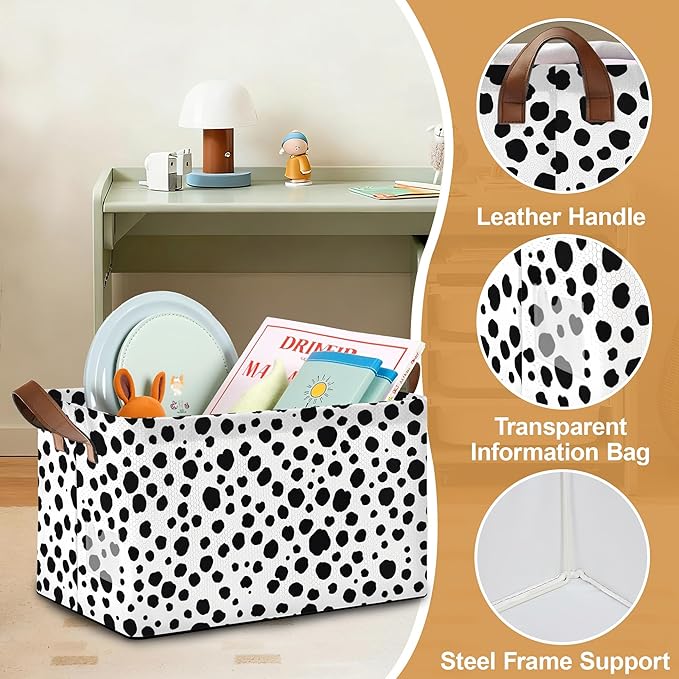 Animal Spots Storage Bins with Handles, Cat Dog Collapsible Storage for Clothes, Gift Basket, Blankets & Closet Organization