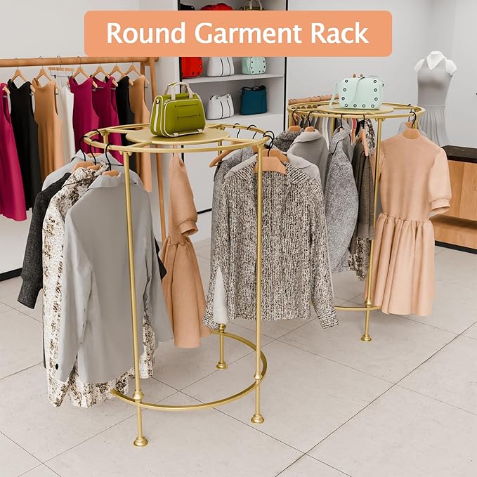 Round Garment Rack,Freestanding Clothes Hanging Rack,for Shopping Malls Retail Bedroom (Gold)