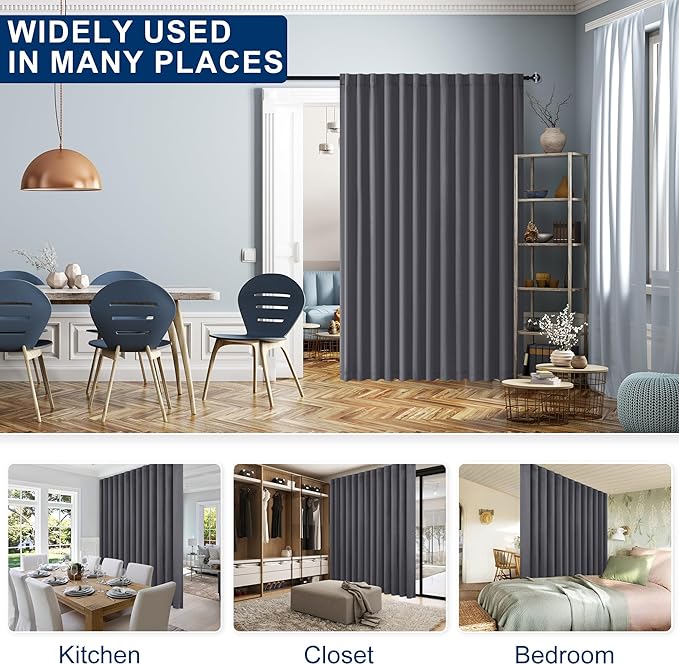 Hiasan Room Divider Curtains Patio Sliding Door Blackout Curtain Privacy Room Thermal Insulated Noise Reduction Panel with Back Tab & Rod Pocket for Bedroom Partition(80 x 84 Inches, Dark Grey)