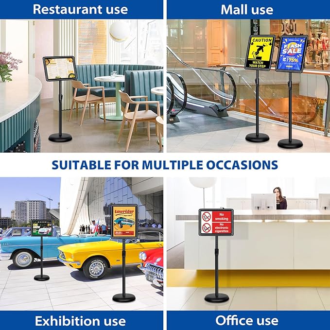 4 Packs 8.5x11 Inch Sign Stand - Adjustable Floor Standing Sign Holder, Pedestal Poster Stand for Vertical & Horizontal Display, Outdoor & Indoor Use for Business & Store Signage - Black