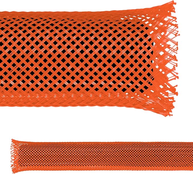 Electriduct 1/8" PET Expandable Braid Sleeving Flame Retardant Flexible Wire Mesh for Cord Management and Cable Protection - 250 Feet - Orange