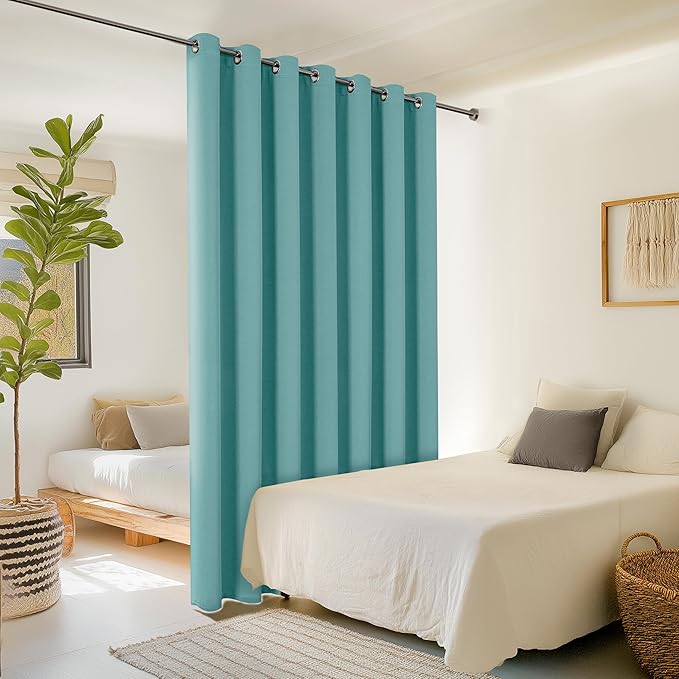 ChrisDowa Room Divider Curtain 84 Inches Long, Wide Blackout Sliding Door Curtain for Bedroom, Room Darkening Privacy Window Drape for Patio Door (1 Panel Set, Aqua, 100 x 84 Inch)
