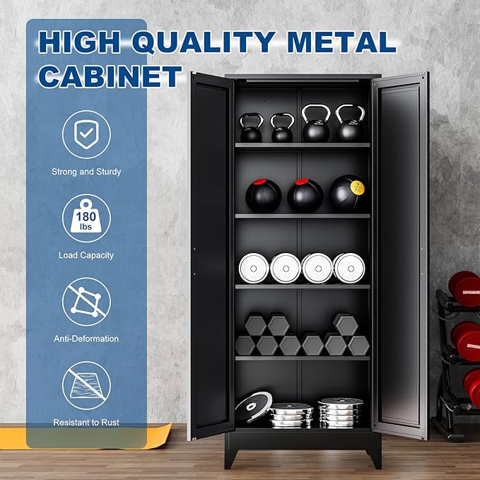 Black Tall Farmhouse Metal Pantry Linen Storage Cabinet and Organizers - Cupboard 75" H x31.5 W x15.7 D Rustic Hutch Cabinet Bookcase with Doors and Adjustable Shelves for Home Office