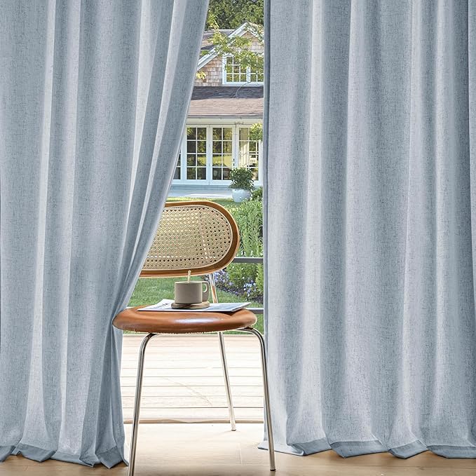 MIULEE Non-See-Through Privacy Linen Curtains 2 Panels, Chambray Blue Light Filtering Window Curtains Farn House Textured Back Tab Semi Sheer Drapes for Bedroom Living Room 72 Inches Long Light Blue