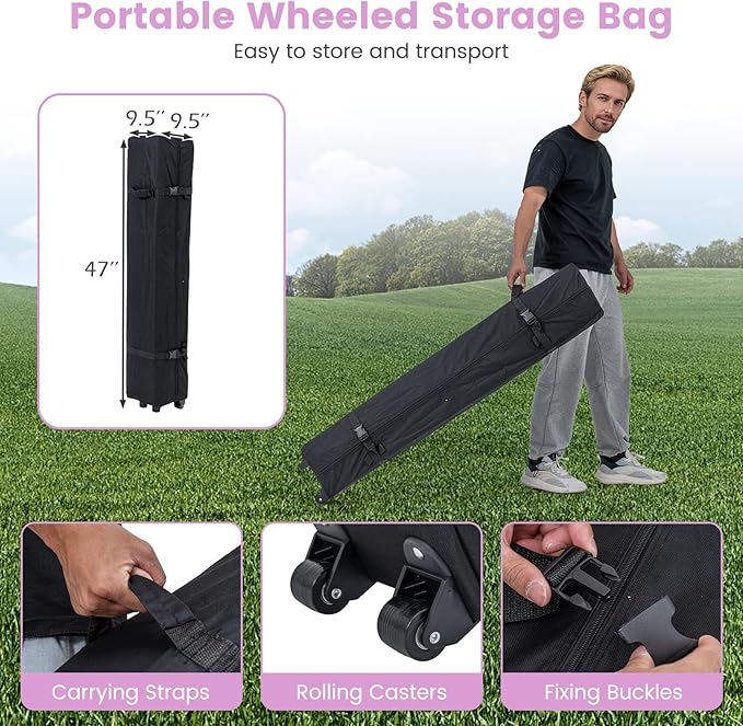 Tangkula 10x10 FT Pop Up Canopy, Outdoor Canopy Tent with 2 Removable Sidewalls & 2 Zippered Doors, Heavy-Duty Carbon Steel Frame, Wheeled Bag, 4 Sandbags, 8 Stakes, 4 Wind Ropes for Party Event