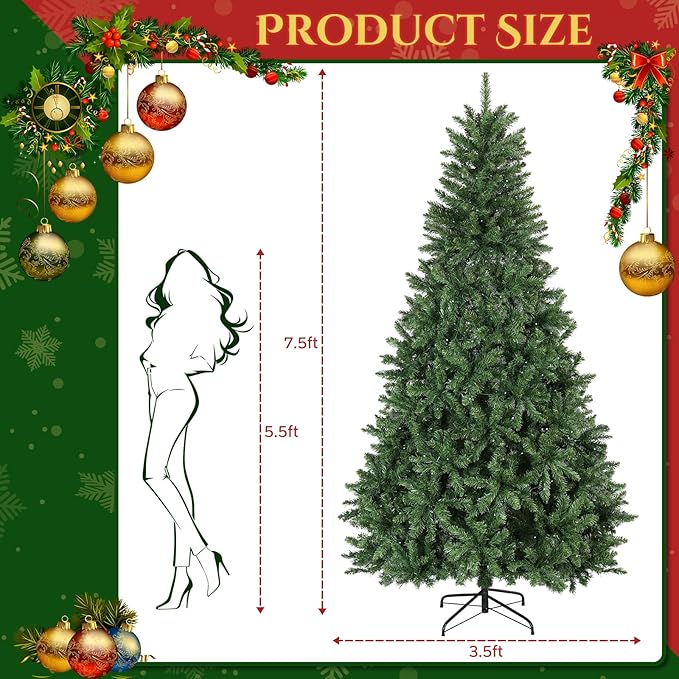 7.5ft Pre-Lit Slim Artificial Christmas Tree - 400 RGB Color Changing LED Lights with APP & Remote Control, 1477 Full Branch Tips, Easy Setup Preassembled Holiday Tree for Home, Party, Christmas Decor