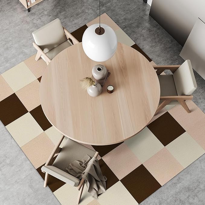30Pcs Carpet Tiles Peel and Stick, Self Adhesive Carpet Floor Tile 12” x 12”, Khaki Soft Padded Flooring Sticker, Home Decor for Bedroom Living Room Office, 30 sq ft per Box