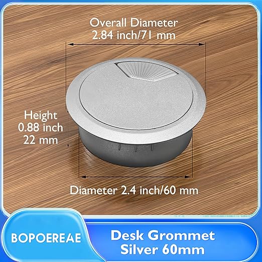 Desk Grommet 2-3/8" (60 mm), Desk Cord Hole Cover, Cable Grommet ABS Plastic, Desk Hole Grommet for Office and Home Table Cable, Detachable Adjustable Cable Cord Organizer (Silvery4 Pcs)