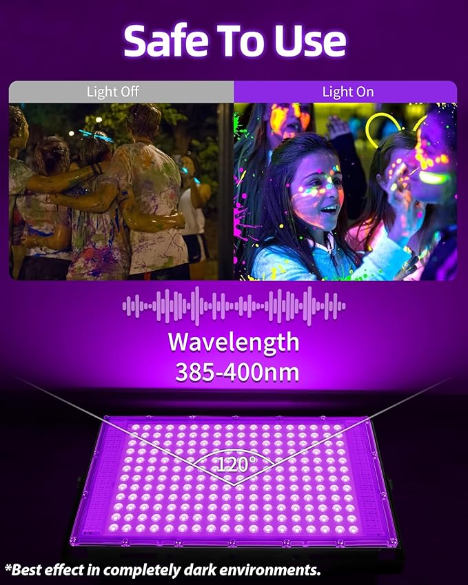 200W LED Black Lights IP66 Waterproof Black Light Outdoor with 10ft Plug+Switch, Flood Blacklight for Halloween Glow in The Dark Party Stage Light Neon Glow Birthday 2 Pack