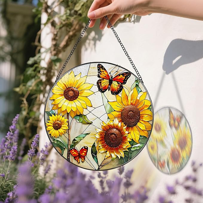 Butterfly Stained Glass Window Hanging, 8 Inch Sun Catchers Indoor Window, Suncatchers for Windows Hanging, Home Decoration and Christmas, Festival, Mother's Day, Birthday, Gifts for Women, Mom