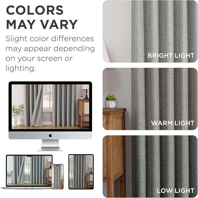 Joydeco Pinch Pleated Curtains - 100% Blackout for Bedroom, Light Grey Linen Curtains 40" W x 72" L, Thermal Insulated 2 Panels Light Blocking Drapes, Back Tabs for Living Room
