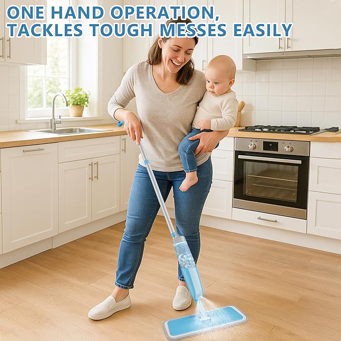 Spray Wet Mops for Hardwood Floor Cleaning: MEXERRIS Floor Mop with 3 Washable Pads for Swiffer Powermop - Refillable Dust Dry Mop - Home Commercial Mops for Wood Laminate Ceramic Tiles Vinyl