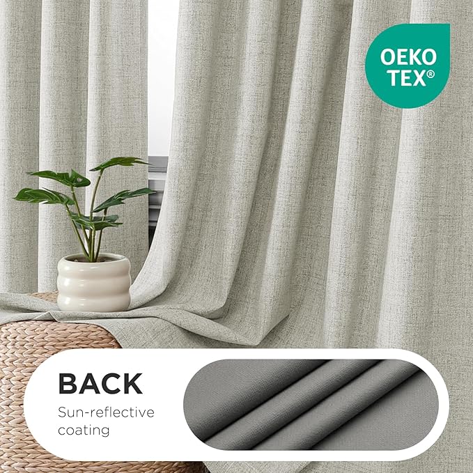 Joydeco Pinch Pleated Curtains - 100% Blackout for Bedroom, Light Beige Linen Curtains 40" W x 72" L, Thermal Insulated 2 Panels Light Blocking Drapes, Back Tabs for Living Room