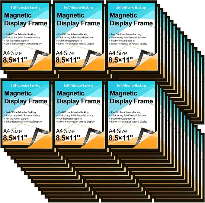 32 Pieces 8 x 11.5 Inch Magnetic Sign Holder Magnetic Display Frame Self Adhesive Display Frame Magnetic Double Sided Picture Frames A4 Notice Window Sign Holder for Refrigerator Office Door Glass