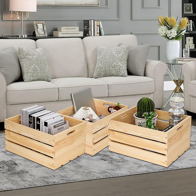 Extra Large Pine Wood Crates For Storage, Vinyl Records Storage Crates,The Storage Crates Are Made Of Pure Natural Solid Wood,Exuding Natural Pine Flavor,Unfinished Wooden Crates For Display . (1)