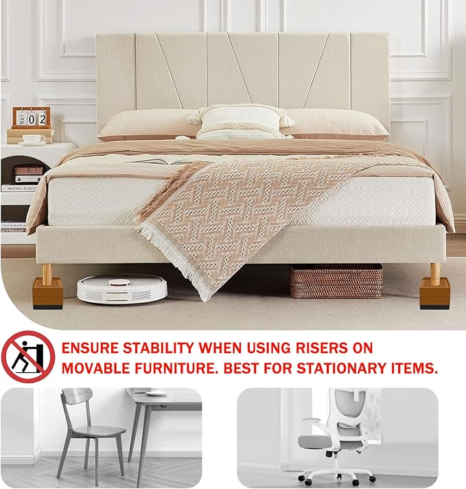 Bed Furniture Risers 3 inch, Square Adjustable Risers Blocks for Bed Sofa Table and Couch Lift to 1.5 or 3 inch，Heavy Duty Support Up to 1,300 Lbs (4 Pack-Brown)