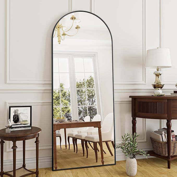 Full Length Mirror Arched Floor Length Mirrors, 71"x26" Large Full Body & with Stand & Arch Wall Mounted & Standing Mirror for Bedroom Living Room, Aluminum Frame, Black