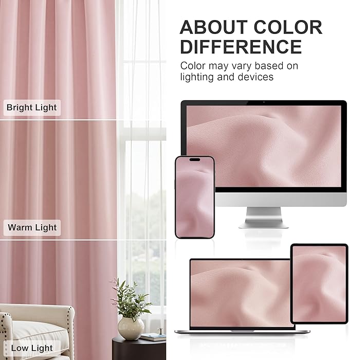 PONY DANCE Blush Pink Curtains for Kitchen 45 inch Length, Thermal Insulated Blackout Window Drapes for girl's Bedroom, Room Darkening Short Curtains for Nursery(2 Panels, Peach Blush, 42 inches Wide)