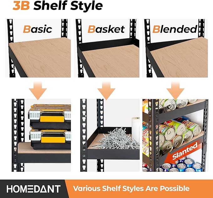HOMEDANT 5 Tier Storage Shelves Adjustable Laminated Boltless Garage Metal Shelving Unit Heavy Duty Utility Rack Shelf Warehouse Pantry Closet Kitchen (3, (M) 35.9" W, Black)