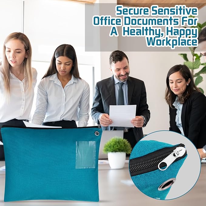 4 Pcs Interoffice Mailer Canvas Transit Sack Zipper Bag 18" x 14" Large Zipper Pouch with Grommet Interoffice Mail Bag (Teal)